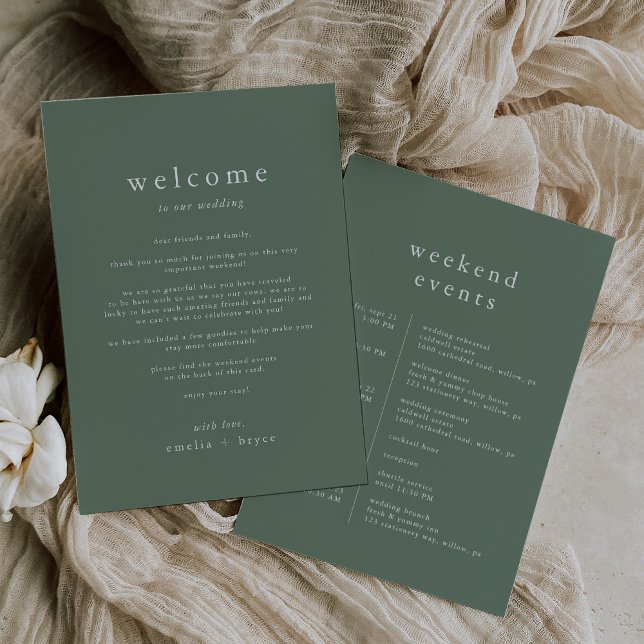 Convites EMELIA Sage Weding Weekend Itinerary Modelo (EMELIA Sage Wedding Weekend Itinerary Template)