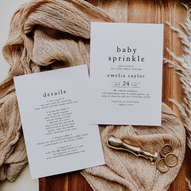 Convites EMELIA Simples Boca Neutra Bo Simples (EMELIA Unique Neutral Boho Simple Baby Sprinkle Invitation)