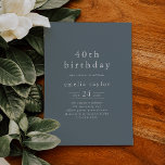 Convites EMELIA Winter Minimalist Dusty Blue aniversário de<br><div class="desc">Este convite à aniversário de 40 anos azul minimalista de inverno é perfeito para uma festa de aniversário adulta moderna. A design minimalista apresenta uma tipografia simples,  mas na moda,  sobre cinzas de ardósia com ar de sofisticação moderna.</div>