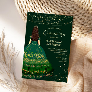 Convites Emeral Green e Dourada Princesa Quinceañera