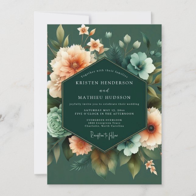 Convites Emerald Apricot Artful Wedding (Frente)