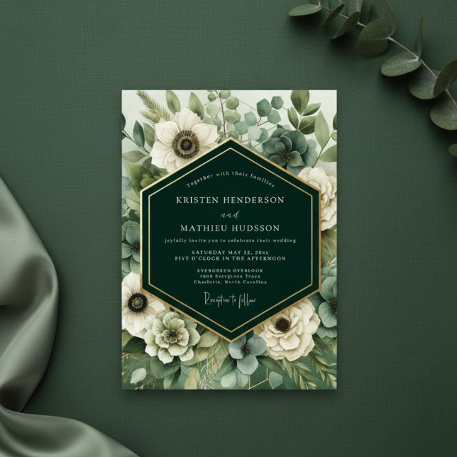 Convites Emerald Bloom Romance Wedding (Criador carregado)