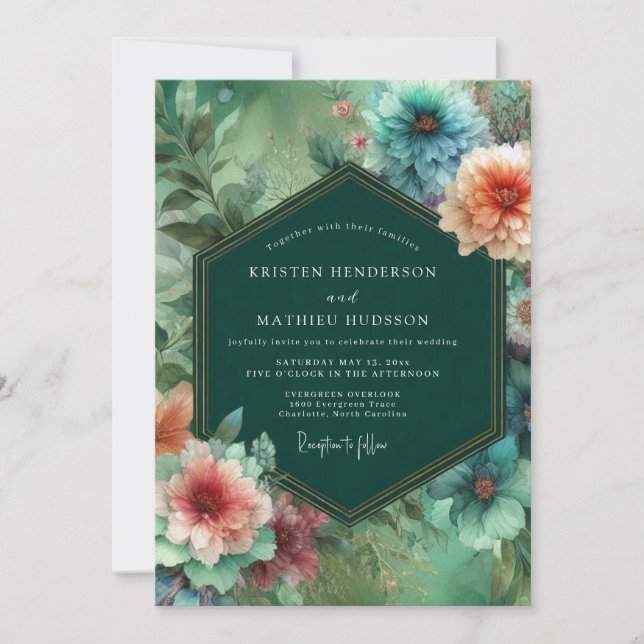 Convites Emerald Bloom Whimsy Wedding (Frente)