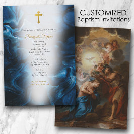 Convites Emerald Blue Marble Christening Christian Baptism