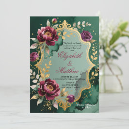 Convites Emerald Burgundy Floral Glitter Wedding Invitation