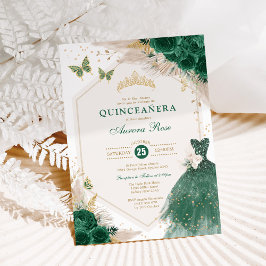 Convites Emerald Dourado Quinceañera Boho Floral Mis Quince