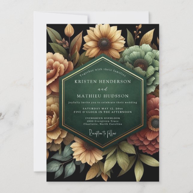 Convites Emerald Gilded Flora Wedding (Frente)
