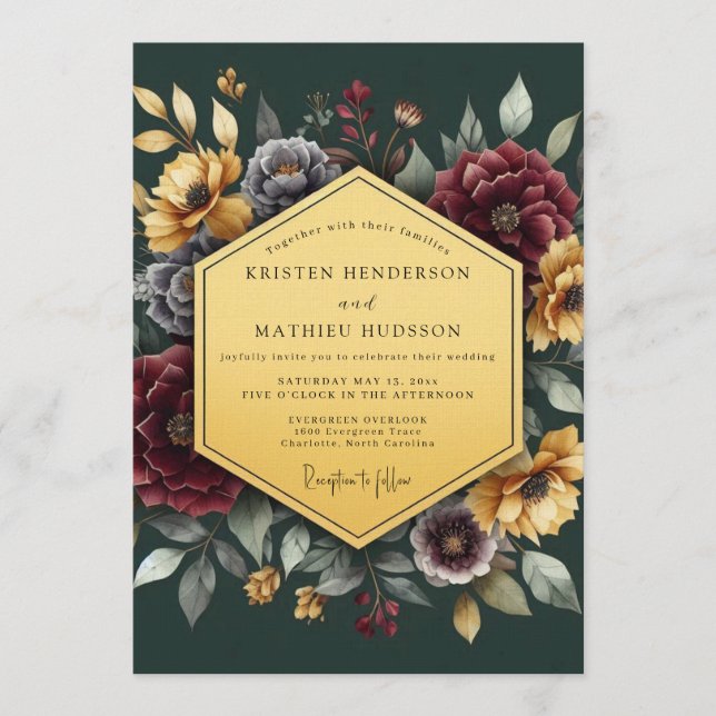 Convites Emerald Gilded Floral Wedding (Frente)