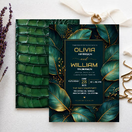 Convites Emerald Gold Botanical Luxury Green Leaf