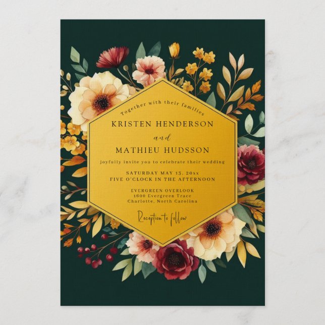 Convites Emerald & Gold Jewel Tone Wedding (Frente)