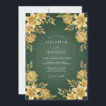 Convites Emerald Golden Bloom Wedding<br><div class="desc">Evoke a sense of timeless elegance with this rich emerald design featuring abundant golden florals and delicate foliage. The interplay of deep green and warm yellow creates a luxurious and enchanting atmosphere,  perfect for a romantic occasion.</div>