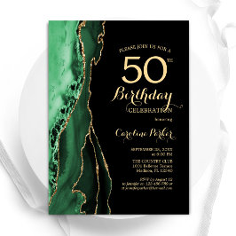 Convites Emerald Green Agate Dourado Black 50º aniversário