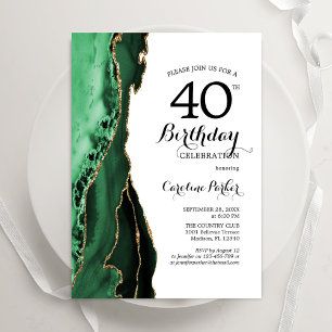 Convites Emerald Green Agate White aniversário de 40 anos D