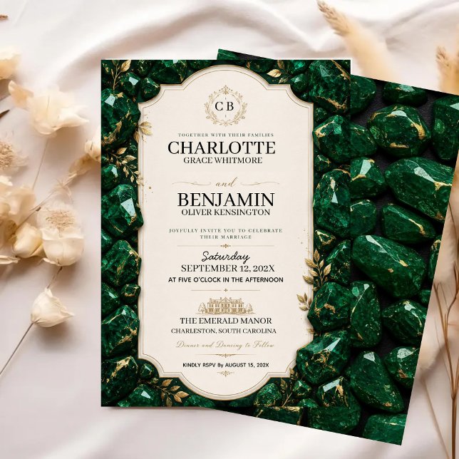 Convites Emerald Green and Gold Luxury Gemstone (Criador carregado)