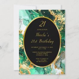 Convites Emerald Green and Gold Marble Agate Birthday Party