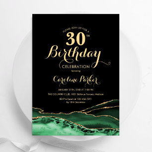 Convites Emerald Green Black Agate aniversário de 30 anos