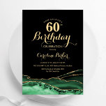 Convites Emerald Green Black Dourado Agate 60º aniversário<br><div class="desc">Verde esmeralda, preto e dourado agate 60º convite de aniversário. Elegante design moderno com cor aquática verde agate marble geode background, faux glitter gold e typografia script font. Trendy convida o cartão perfeito para uma comemoração de dia das mulheres na moda. Impressos convites Zazzle ou modelo de impressão digital instantânea...</div>