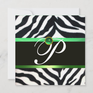 CONVITES EMERALD GREEN BLACK WHITE ZEBRA FUR MONOGRAMA