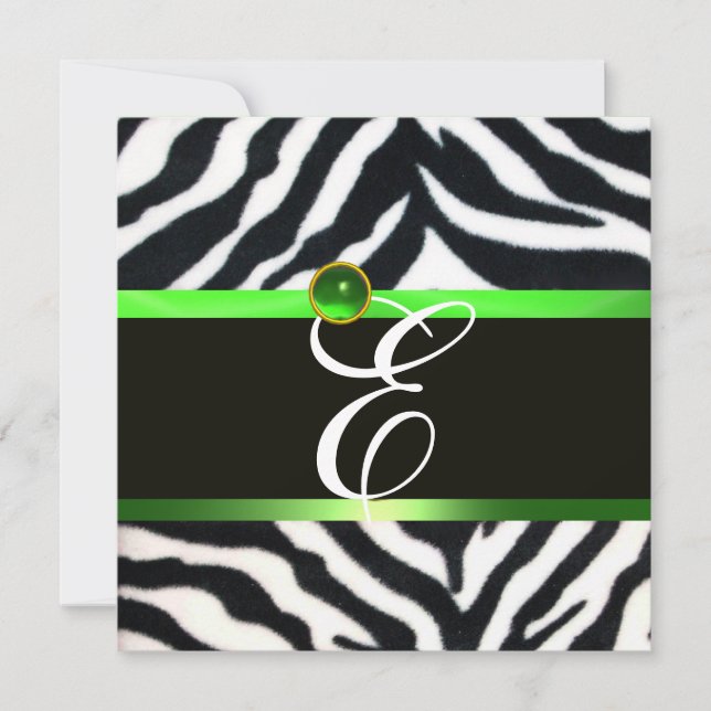 CONVITES EMERALD GREEN BLACK WHITE ZEBRA FUR MONOGRAMA (Frente)