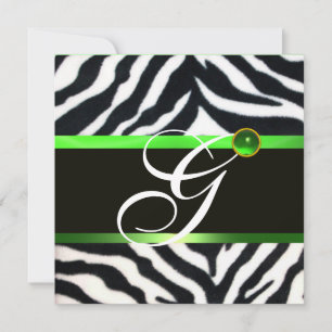 CONVITES EMERALD GREEN BLACK WHITE ZEBRA FUR MONOGRAMA