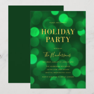 Convites Emerald Green Bokeh Lights Faux Faux Foliday