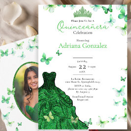 Convites Emerald Green Butterflies Dress Photo Quinceanera