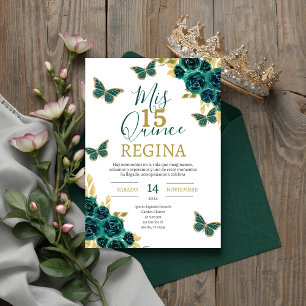 Convites Emerald Green Butterflies Quinceañera