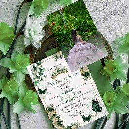 Convites Emerald Green Butterfly Quinceañera Photo Invite