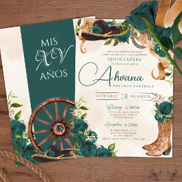 Convites Emerald Green Charra Quinceanera Rosas Ocidentais