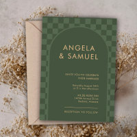 Emerald Green Checkered Modern Weding Invitation