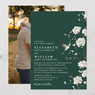 Convites Emerald Green Chinoiserie Floral Wedding Foto