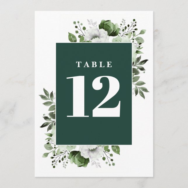 Convites Emerald Green Country Floral Table Number (Frente)