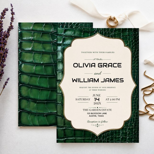 Convites Emerald Green Crocodile Skin Luxury Gold  (Criador carregado)