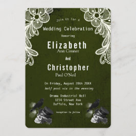 Convites Emerald Green Crow Skull Rosas Casamento Gótico