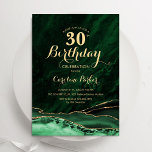 Convites Emerald Green Dourada Agate aniversário de 30 anos<br><div class="desc">Emerald Green e ouro agate aniversário de 30 anos convite de festas. Elegante design moderno com aquarela agate marble geode background, faux glitter gold e typografia script font. Trendy convida o cartão perfeito para uma comemoração de dia das mulheres na moda. Impressos convites Zazzle ou modelo de impressão digital instantânea...</div>