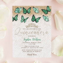 Emerald Green - Dourada Borboleta Glitter Quinceañ