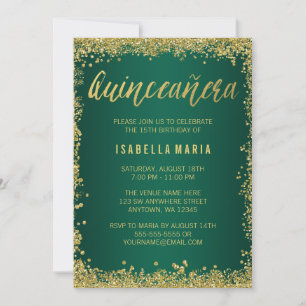 Convites Emerald Green Dourada Glitter Quinceanera 15