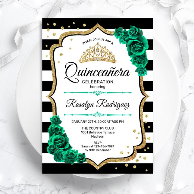 Convites Emerald Green Dourada Quinceanera (Criador carregado)