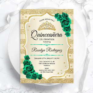 Convites Emerald Green Dourada Quinceanera Floral