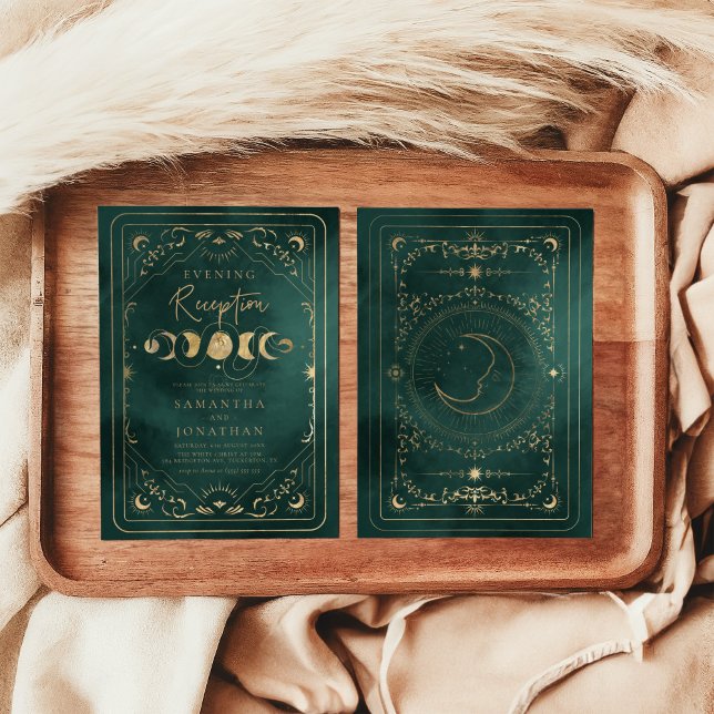 Convites Emerald Green Dourada Recepção de casamento Celest (Criador carregado)