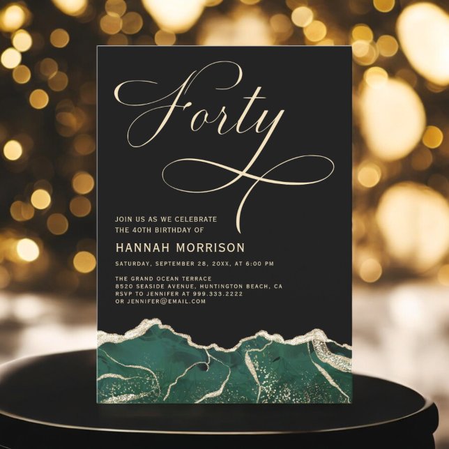 Convites Emerald Green Dourado Agate 40º Quarenta Aniversár (Criador carregado)