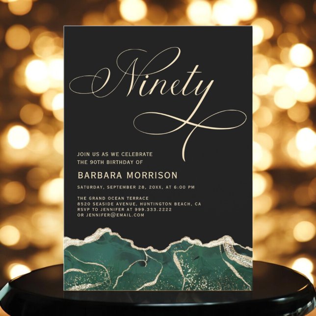 Convites Emerald Green Dourado Agate 90 Noventa Aniversário (Criador carregado)