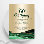 Convites Emerald Green Dourado Agate Marble 60º aniversário<br><div class="desc">Emerald Green e ouro agate 60º convite de aniversário. Elegante design moderno com aquarela agate marble geode background,  faux glitter gold e typografia script font. Trendy convida o cartão perfeito para uma comemoração de dia das mulheres na moda. Impressos convites Zazzle ou modelo de impressão digital instantânea para download.</div>