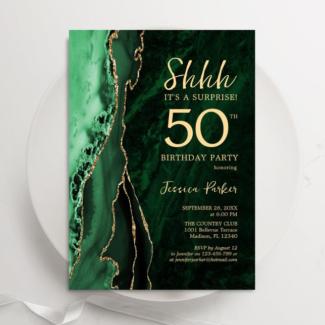 Convites Emerald Green Dourado Agate Surpresa 50º aniversár (Criador carregado)