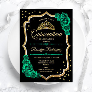 Convites Emerald Green Dourado Black Elegante Quinceanera