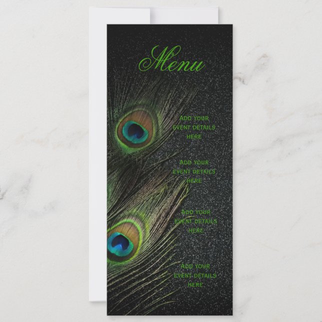 Convites Emerald Green Dourado Black Peacock Menu (Frente)