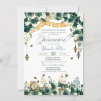Emerald Green Dourado Borboletas Florais Quinceane
