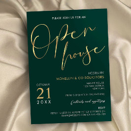 Convites Emerald Green & Dourado Elegant Business Open Hous