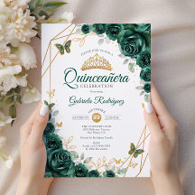 Emerald Green Dourado Floral Quinceanera