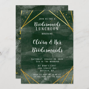 Convites Emerald Green Dourado Geométrico Bridesmaids Lunch